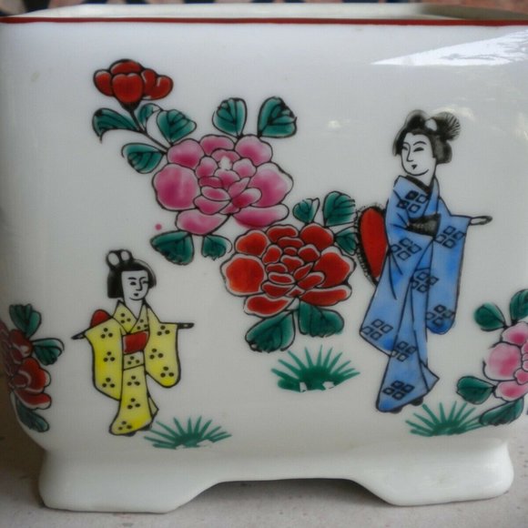 Vintage Floral Geisha Scene Japan Planter Rare - Picture 5 of 5